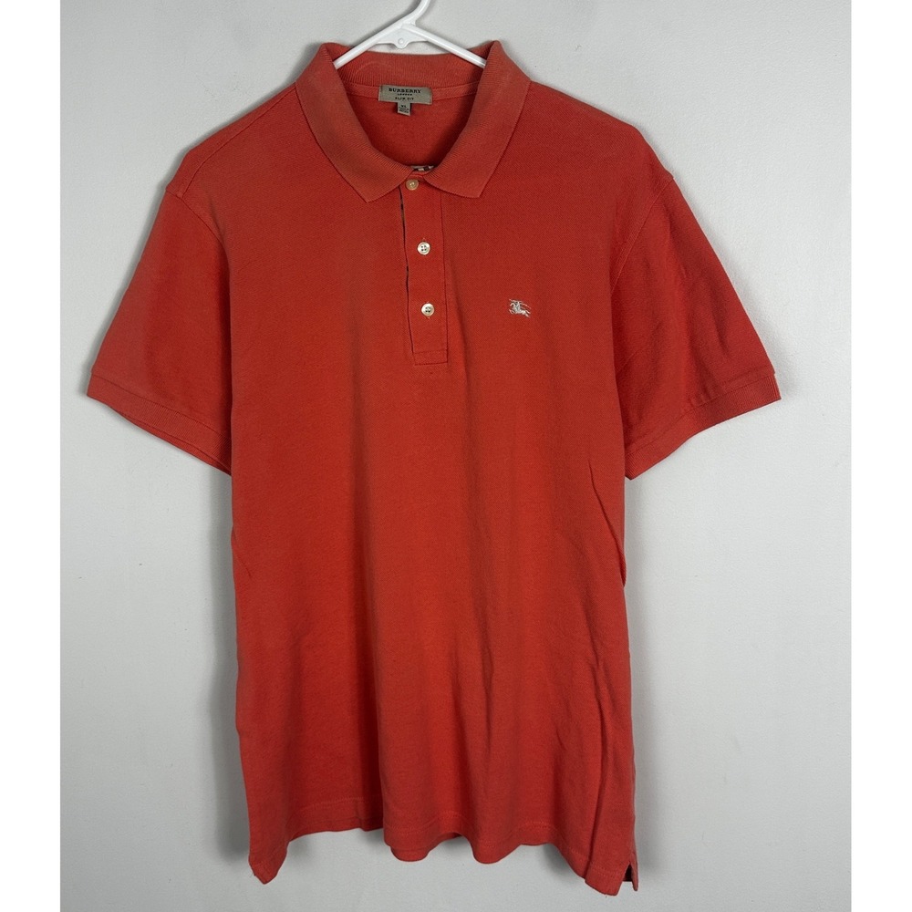 Burberry London Orange Short Sleeve Polo Shirt Mens Size XL Golf Tennis Preppy